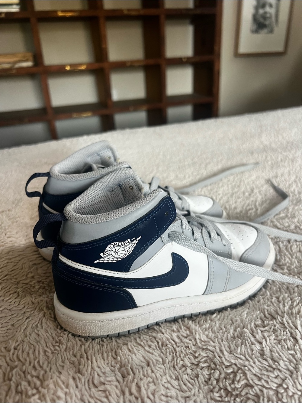 Nike Air Jordan Kids' Mid-Top Sneakers in Navy and Light Gray